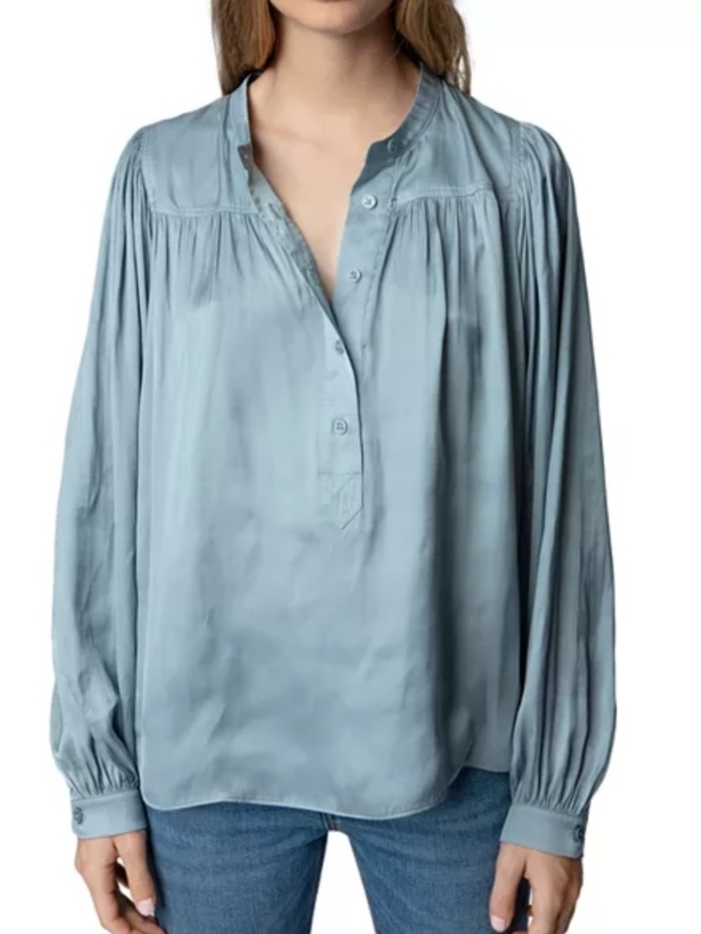 Zadig & Voltaire Tigy Satin Blouse Long Sleeve Blue $348 Sz XS, NWT
